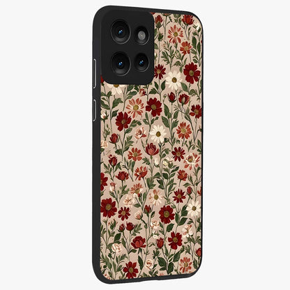 Biege Flower With Leaf Glass Case upright view showcasing delicate beige flower illustration with clean botanical style.