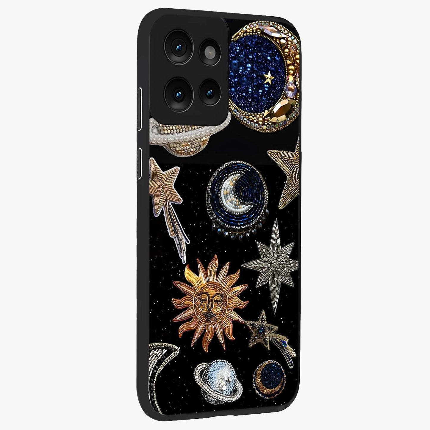 Celestial Gem Constellations Glass Case upright view showcasing cosmic constellation artwork with celestial aesthetic style.