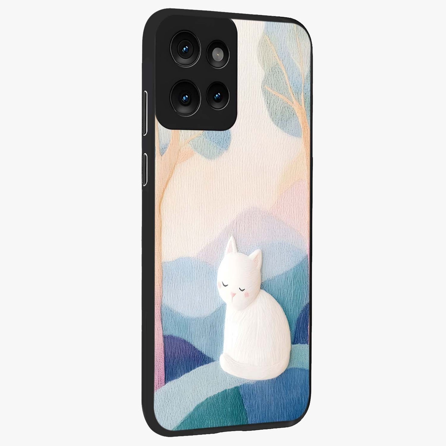 Cotton Dream Cat Glass Case upright view showcasing charming cat artwork with cozy dreamy theme.
