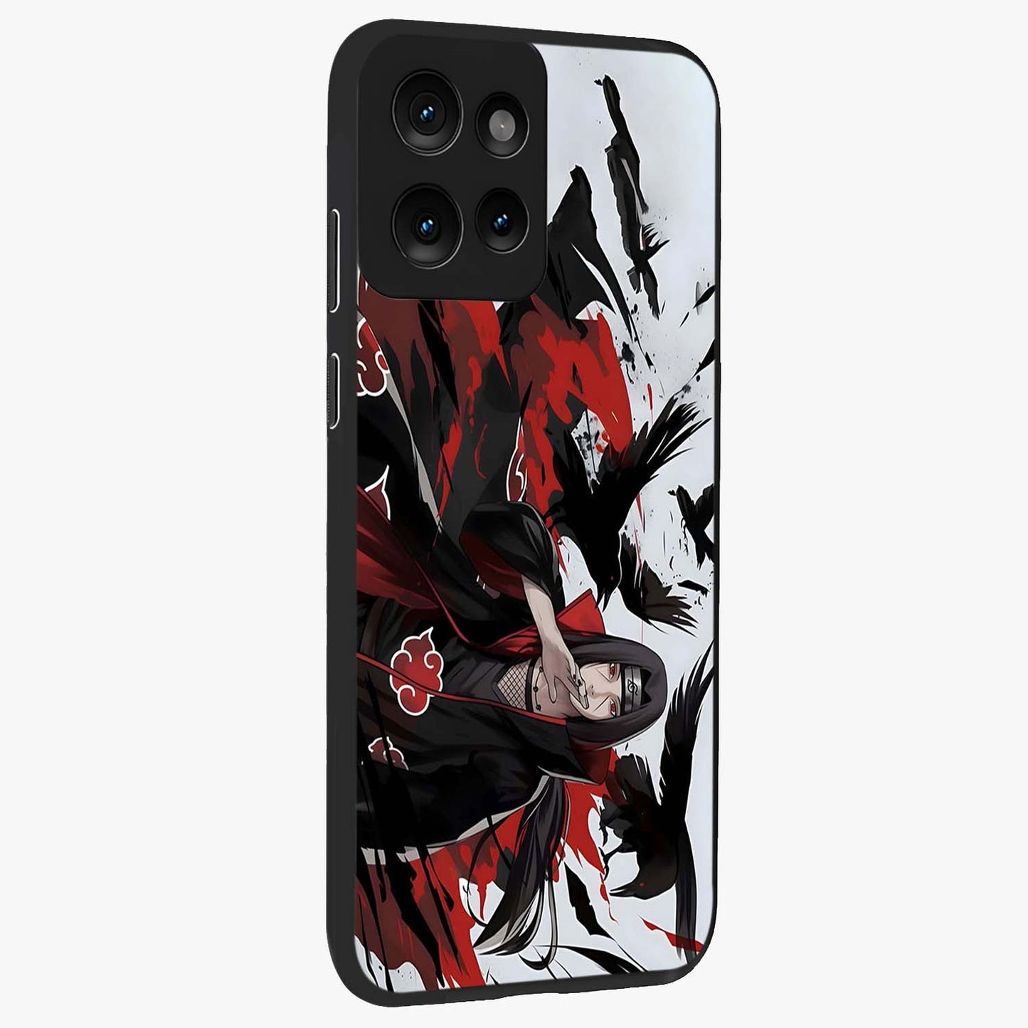 Crimson Crow Illusion Glass Case upright view showcasing striking crow illusion artwork with intense crimson theme.