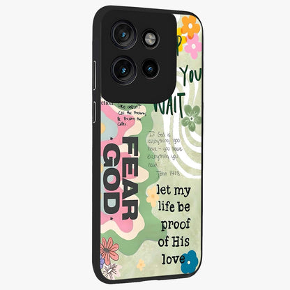Faith Over Fear Glass Case upright view showcasing bold typography artwork with uplifting motivational theme.