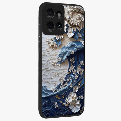 Floral Wave Origami Glass Case upright view showcasing creative floral origami artwork with artistic decorative theme.