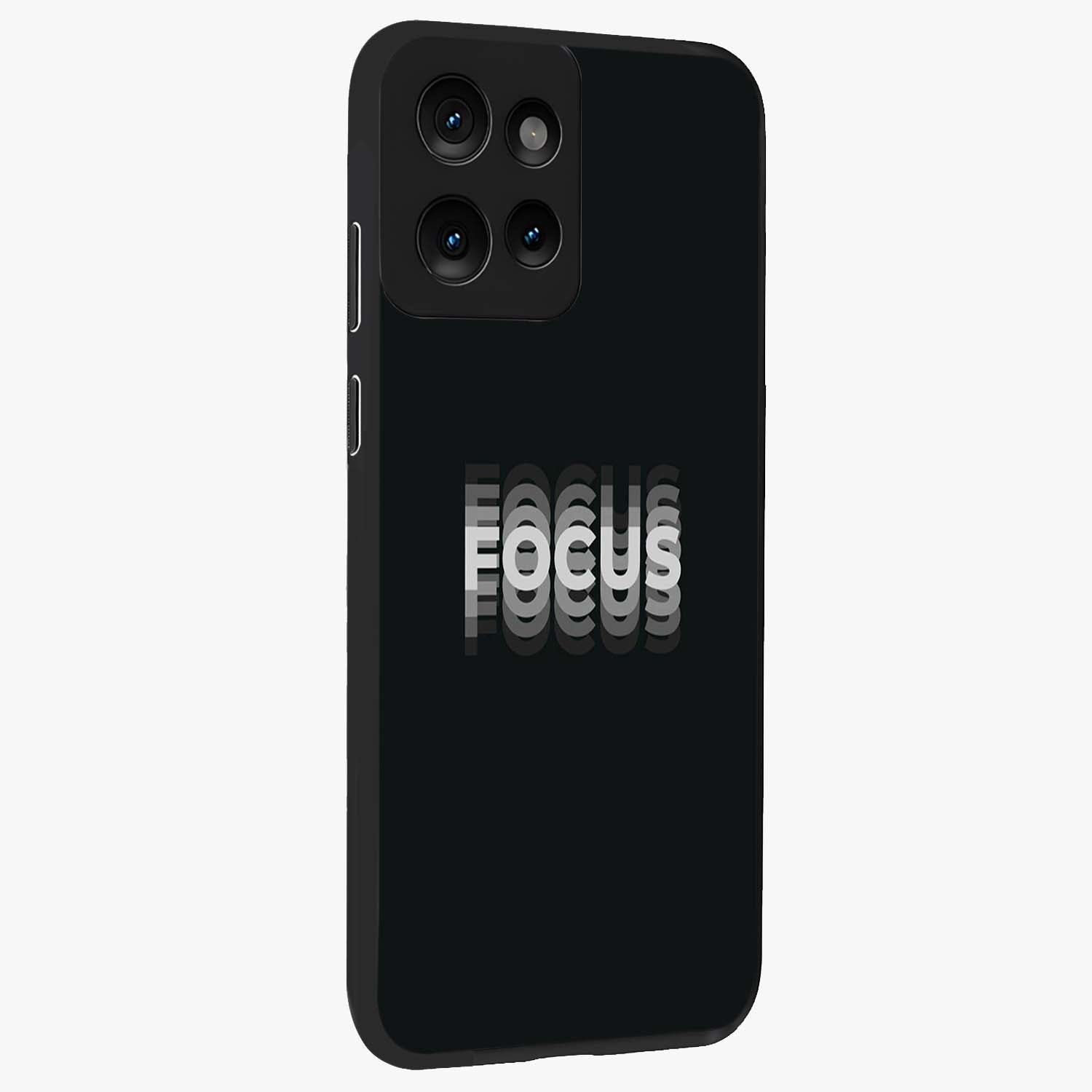 Focused Blade Discipline Glass Case upright view showcasing strong typography statement with sleek motivational theme.