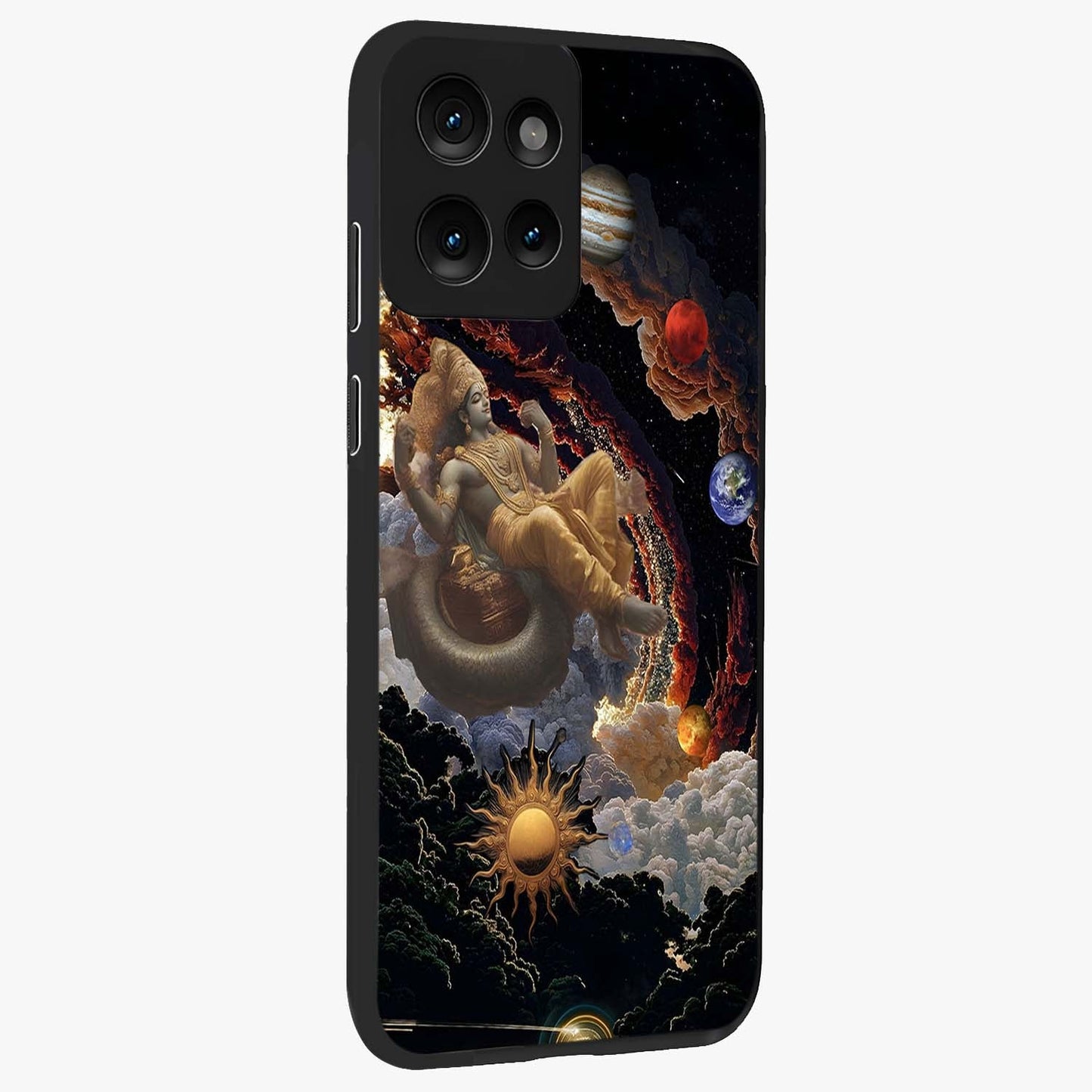 Galactic Divine God Glass Case upright view showcasing mystical divine artwork with dramatic cosmic theme.