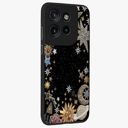 Galactic Jewel Stars Glass Case upright view showcasing glittering star jewel artwork with vibrant galaxy theme.