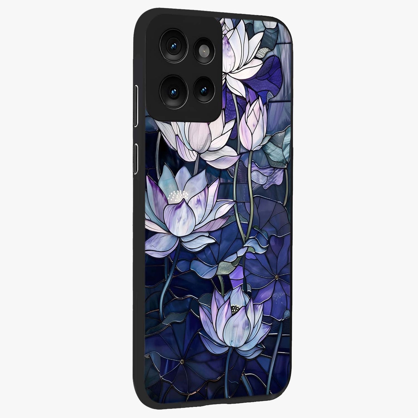 Gloss Petal Rush Glass Case upright view showcasing dynamic floral petal artwork with modern botanical theme.