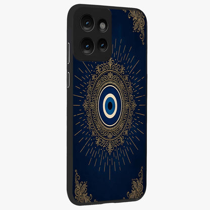 Golden Celestial Charm Glass Case upright view showcasing radiant celestial artwork with elegant golden theme.