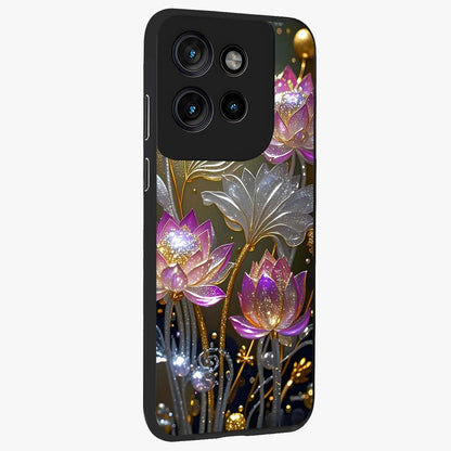 Golden Floral Majesty Glass Case upright view showcasing majestic floral artwork with rich decorative theme.