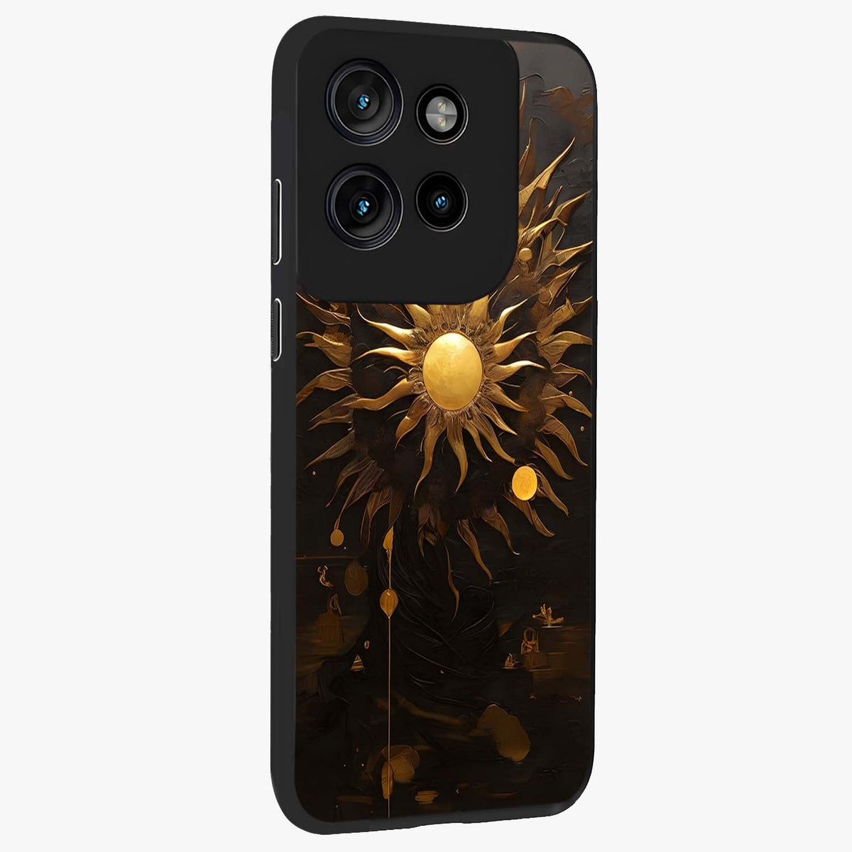 Golden Sun Majesty Glass Case upright view showcasing haunting graveyard artwork with dramatic dark theme.