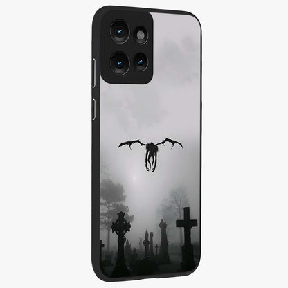 Graveyard Shadow Descent Glass Case upright view showcasing haunting graveyard artwork with dramatic dark theme.