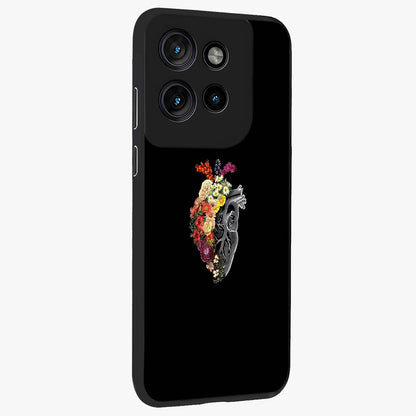 Heart With Flowers Glass Case upright view showcasing decorative heart and floral artwork with sweet romantic theme.