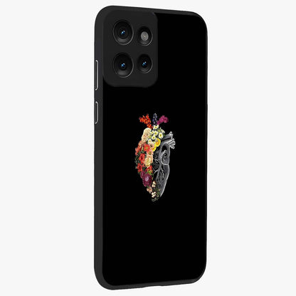 Heart With Flowers Glass Case upright view showcasing decorative heart and floral artwork with sweet romantic theme.