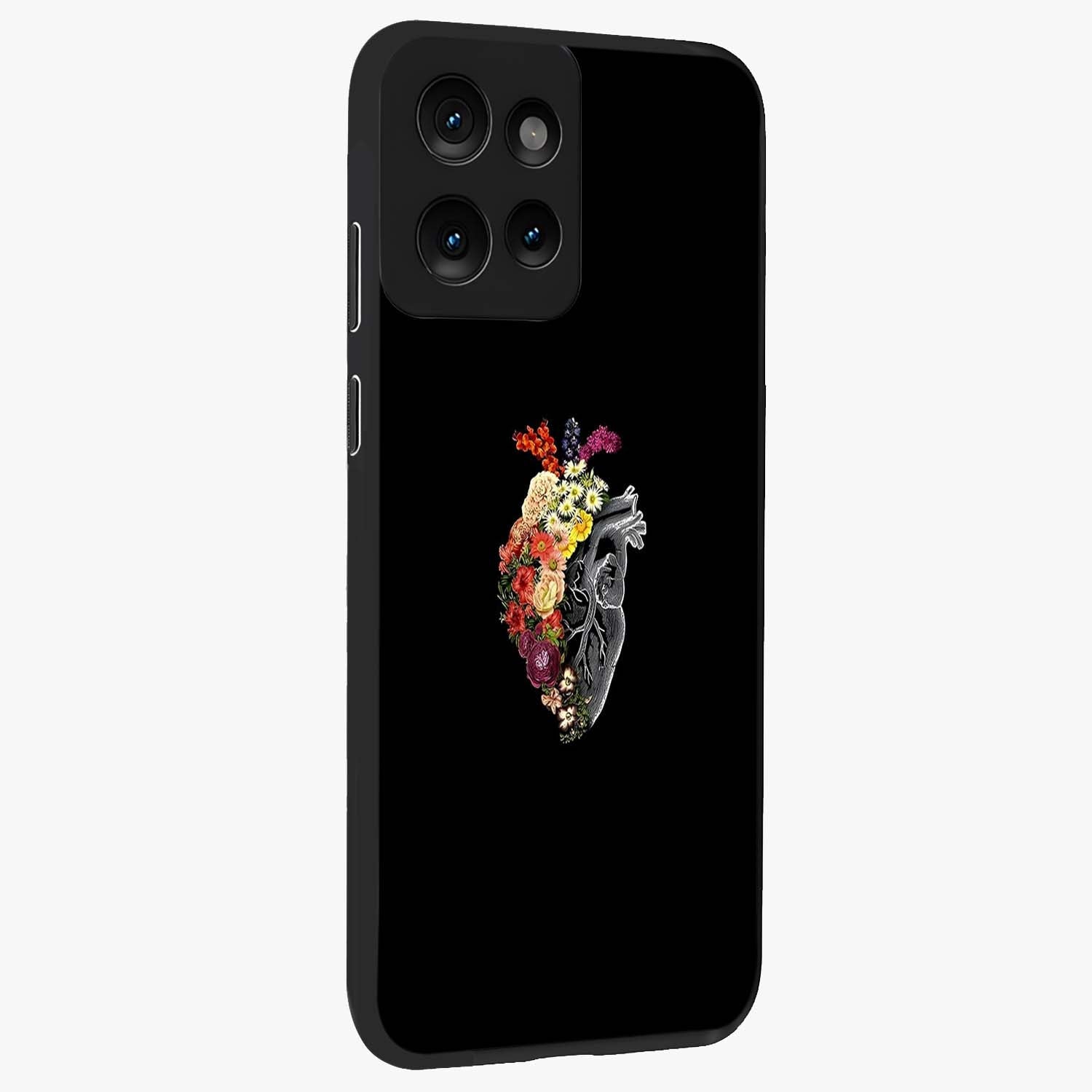 Heart With Flowers Glass Case upright view showcasing decorative heart and floral artwork with sweet romantic theme.
