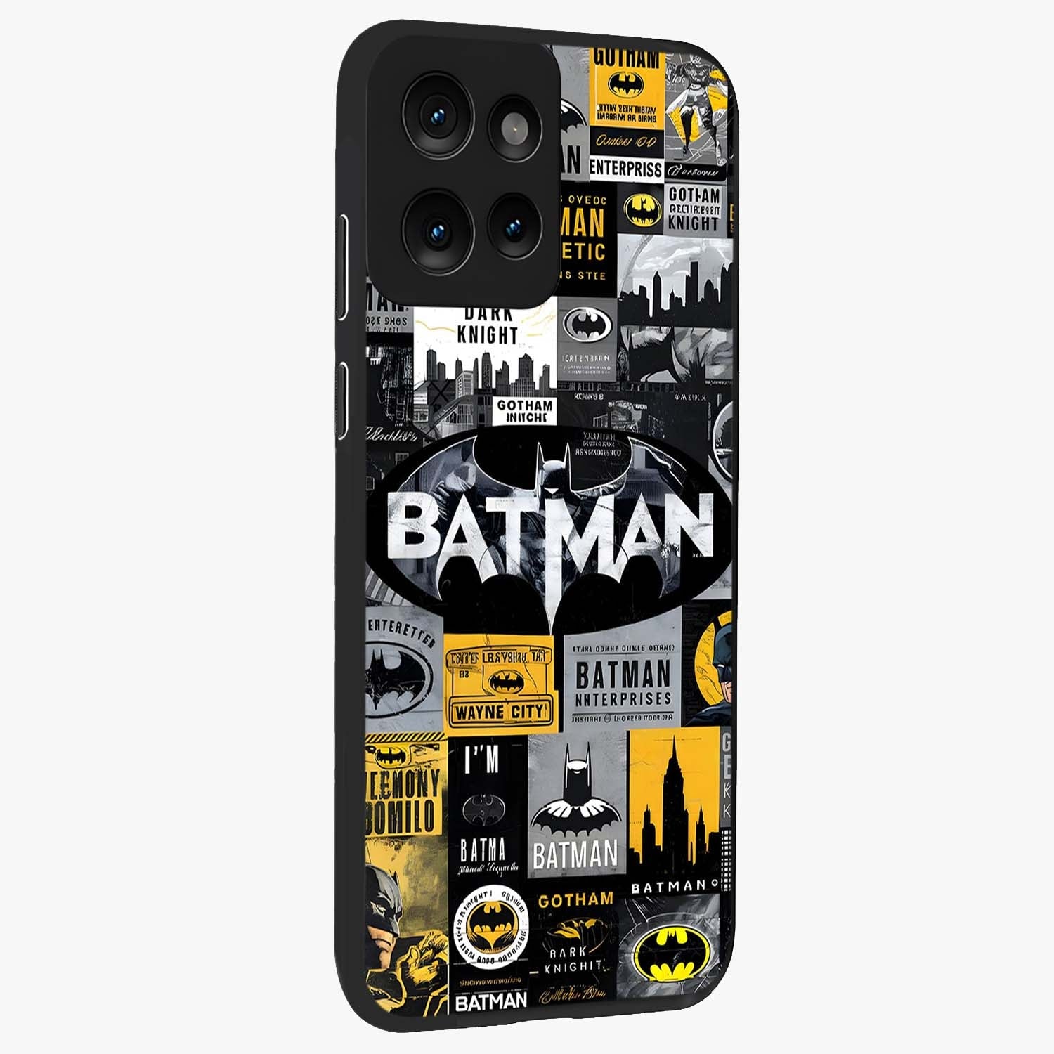Knight Gotham Rise Glass Case upright view showcasing bold vigilante themed artwork with gothic city vibe.