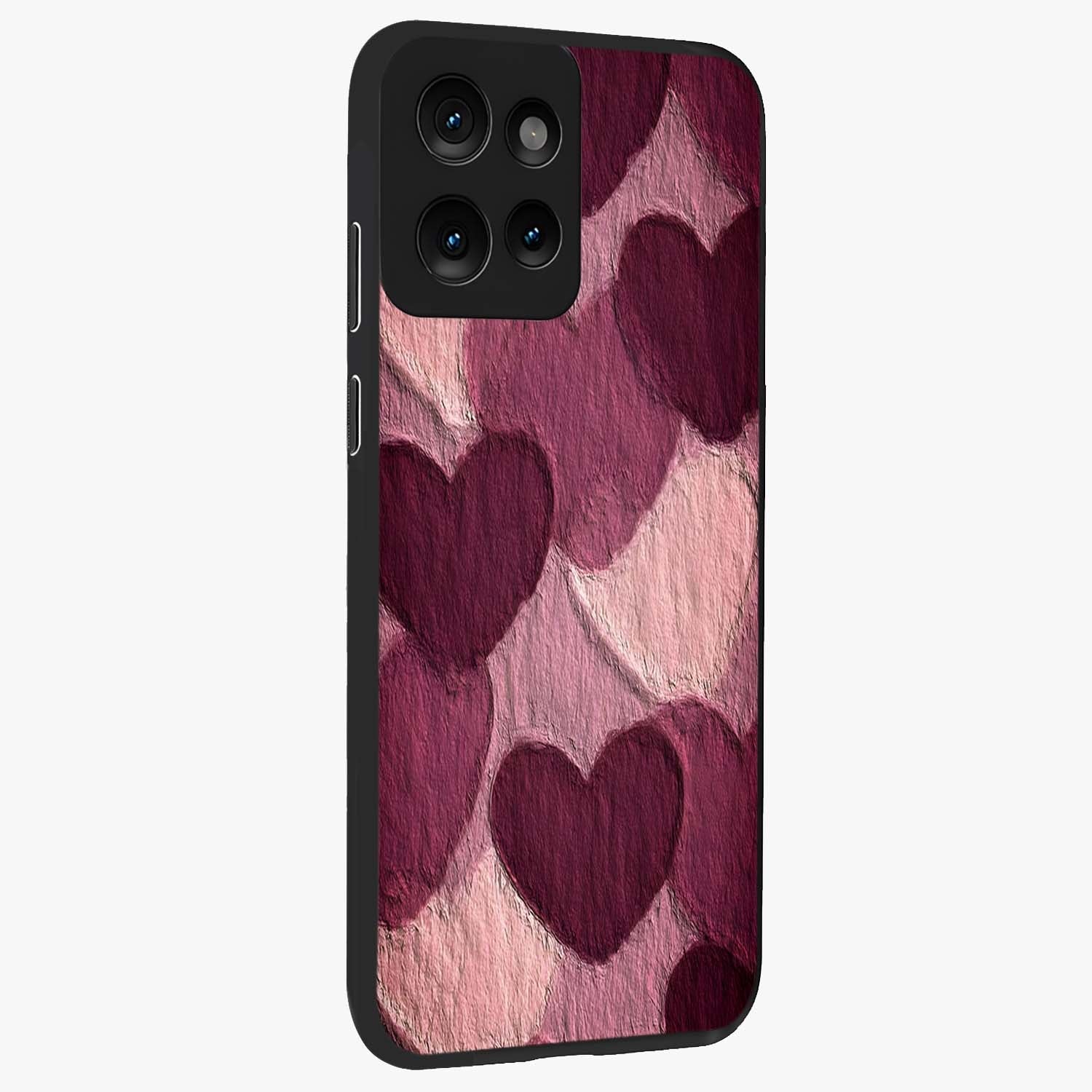Layered Paper Hearts Glass Case upright view showcasing decorative layered heart artwork with sweet love theme.