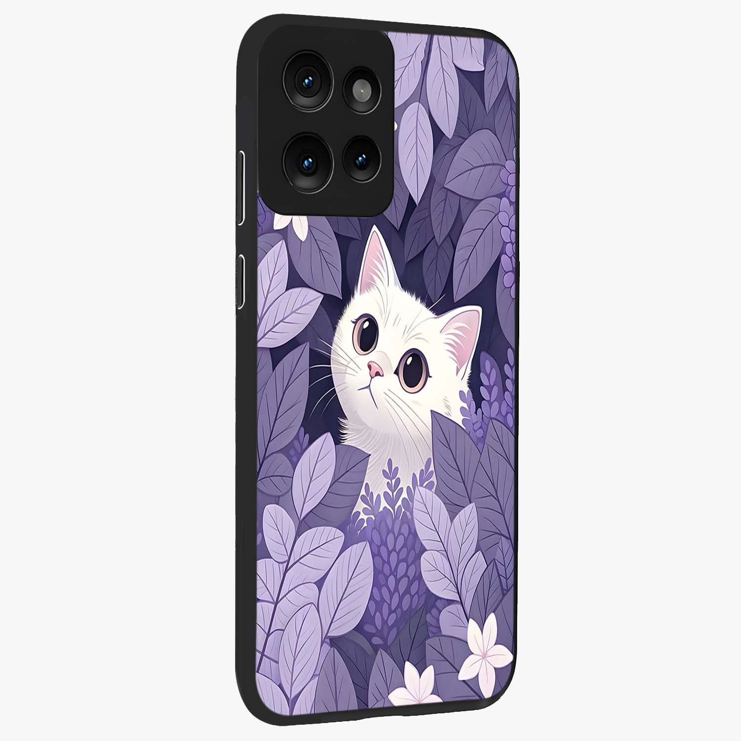 Lilac Hide Peek Cat Glass Case upright view showcasing charming cat artwork with adorable peek theme.