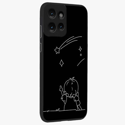 Line Art Girl With Shooting Stars Glass Case upright view showcasing delicate shooting stars artwork with minimal artistic theme.