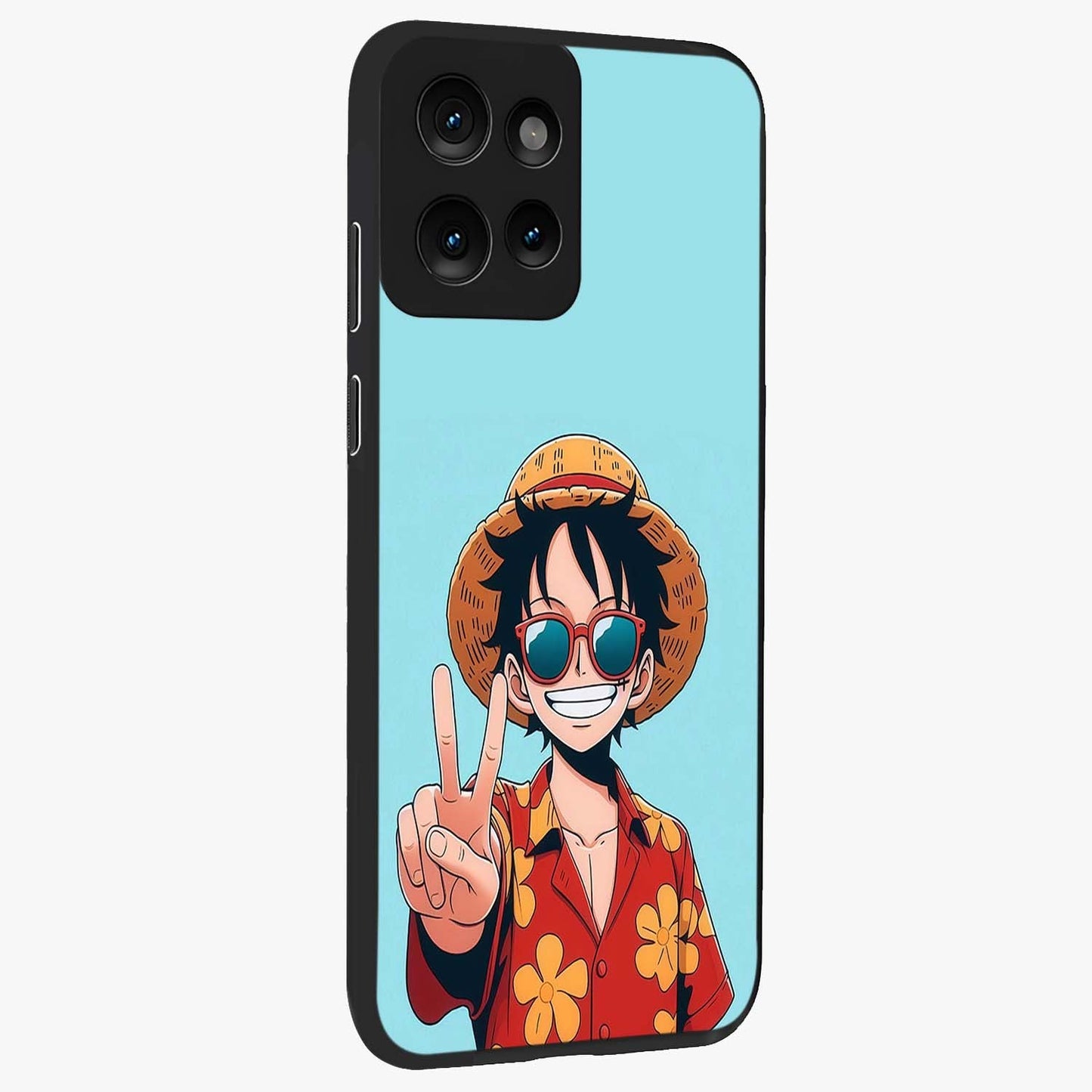 Luffy Summer Anime Vibe Glass Case upright view showcasing dynamic anime artwork with bright adventurous theme.
