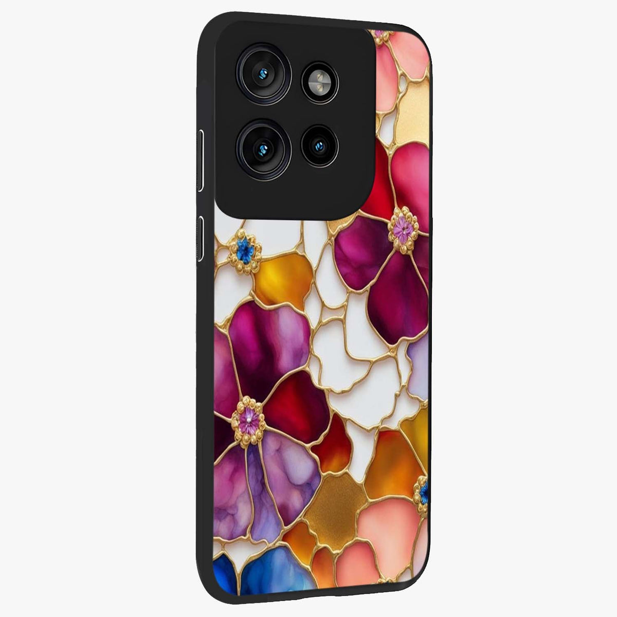 Marble Flower Pattern Glass Case upright view showcasing decorative marble flower artwork with refined style.