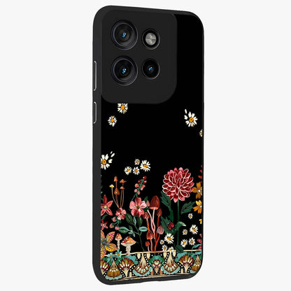 Midnight Bloom Pattern Glass Case upright view showcasing decorative floral artwork with deep night themed palette.