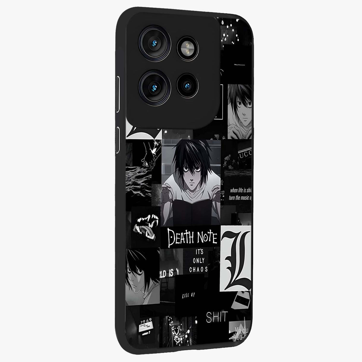 Midnight Chaos Mind Glass Case upright view showcasing expressive abstract artwork with bold dark theme.