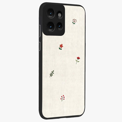 Minimalistic Blue With White Flower Pattern Glass Case upright view showcasing clean white flower artwork with calming blue theme.