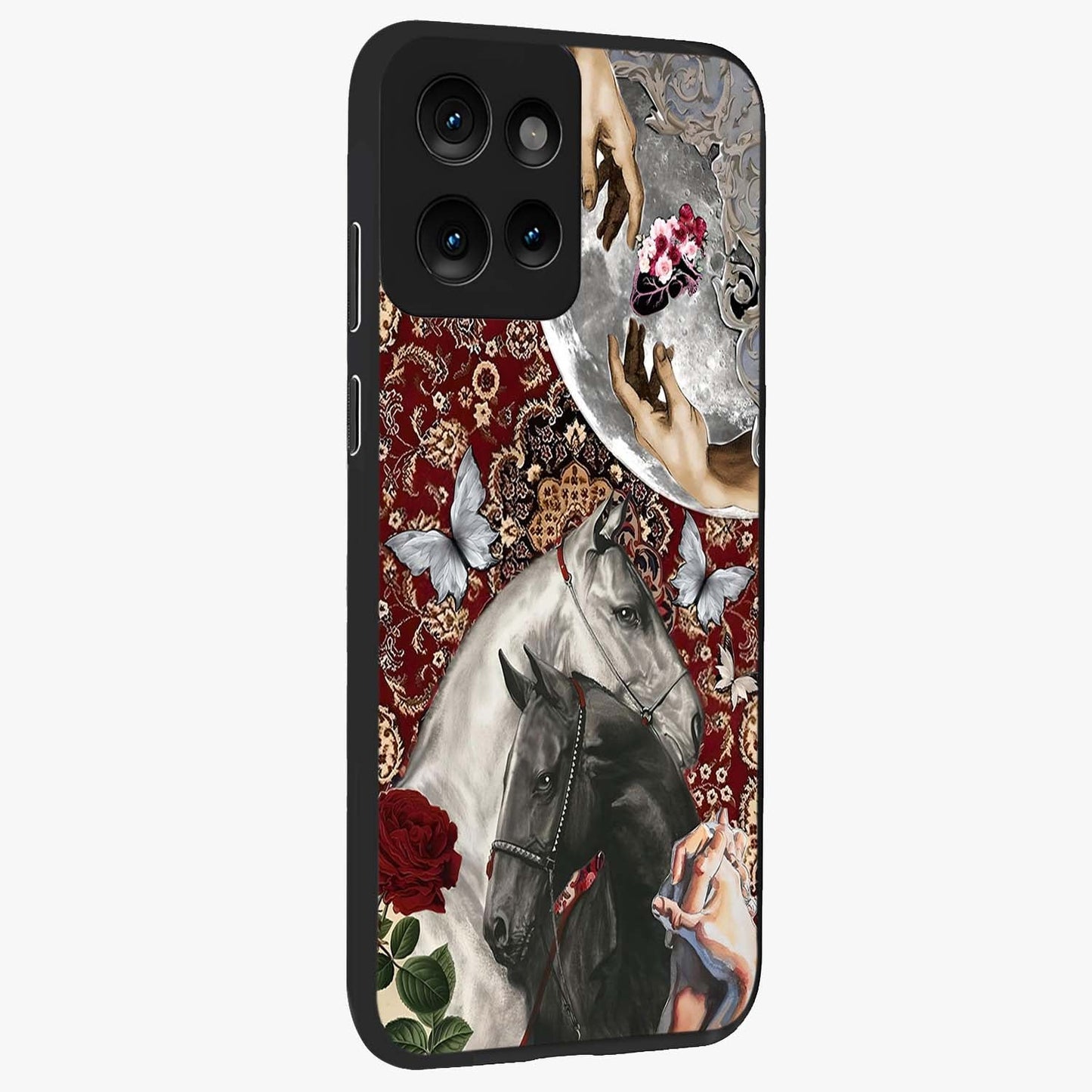 Moonlit Royal Stallion Glass Case upright view showcasing dramatic horse artwork with glowing moon themed design.