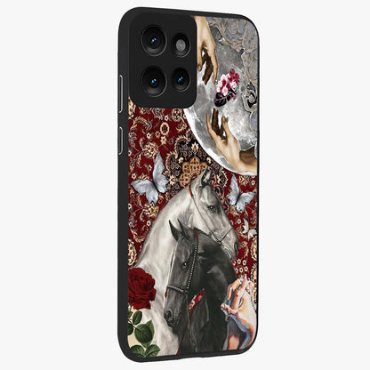 Moonlit Royal Stallion Glass Case upright view showcasing dramatic horse artwork with glowing moon themed design.