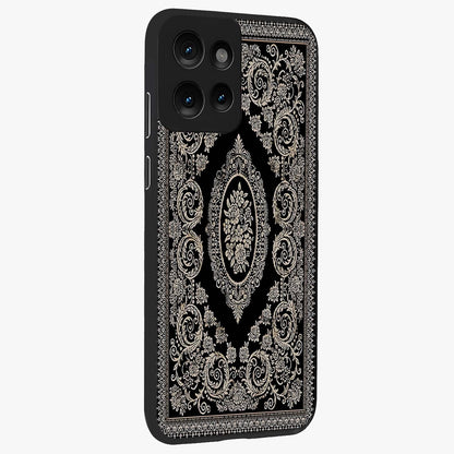 Noir Bloom Elegance Glass Case upright view showcasing graceful floral artwork with luxurious dark theme.