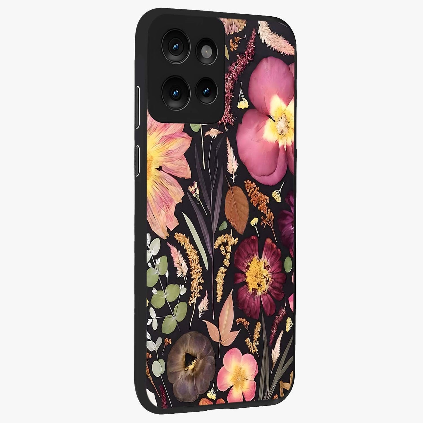 Petal Dream Tapestry Glass Case upright view showcasing detailed floral tapestry artwork with artistic nature theme.