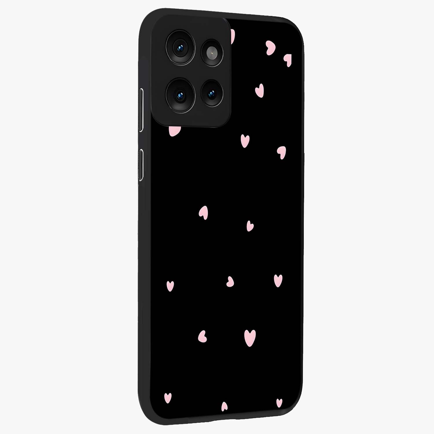 Pink Love Drops Glass Case upright view showcasing charming heart drop artwork with romantic playful theme.