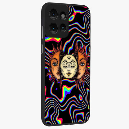 Psychedelic Sun Glass Case upright view showcasing trippy sun artwork with bold psychedelic theme.