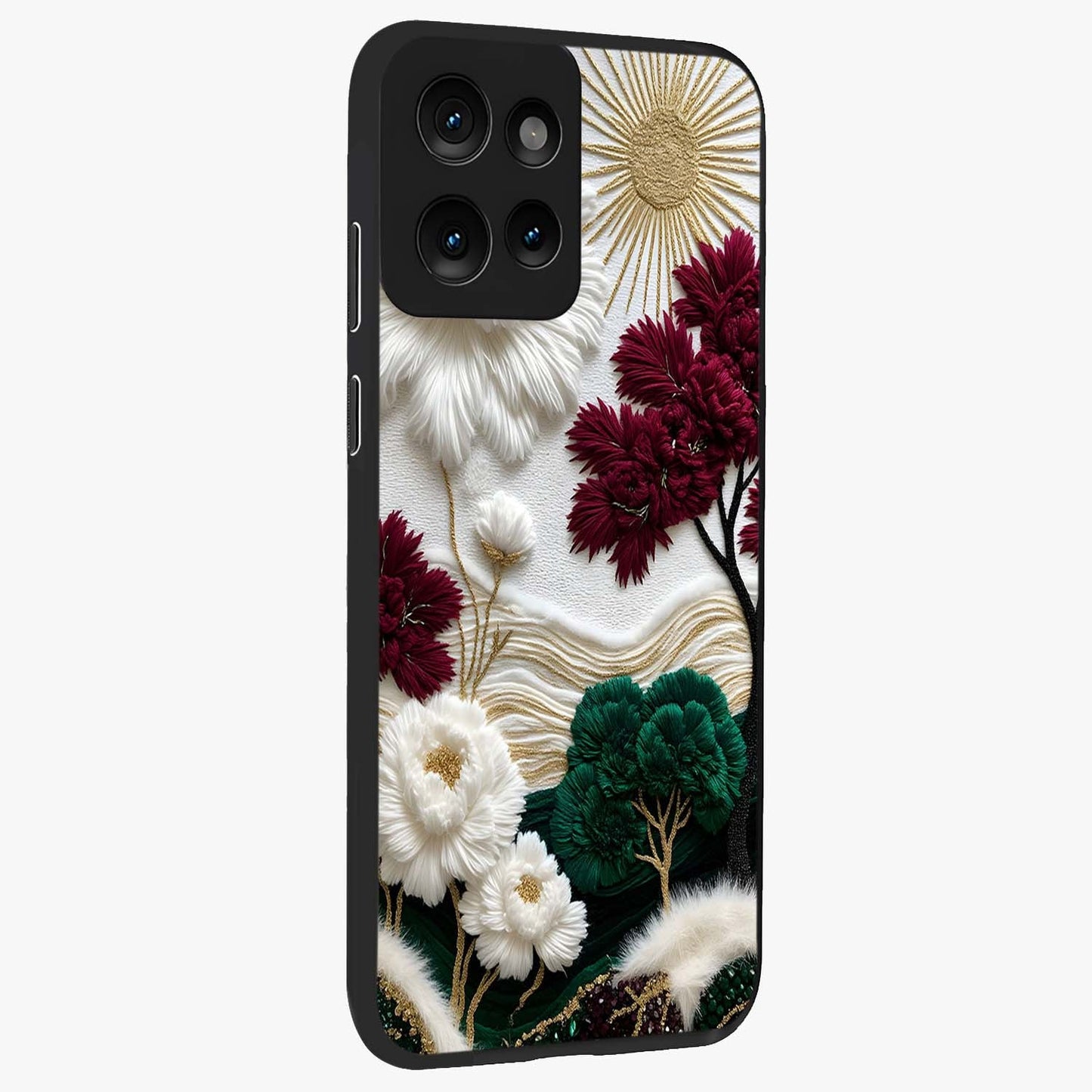 Radiant Bloom Elegance Glass Case upright view showcasing decorative flower artwork with refined botanical theme.