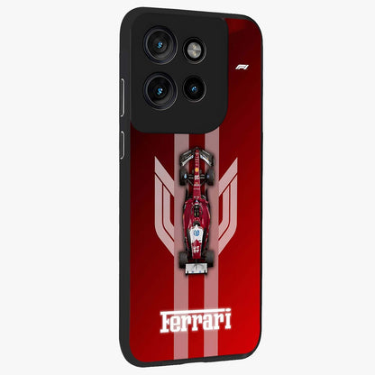 Red Ferrari F1 Vertical Glass Case upright view showcasing powerful Formula car artwork with dynamic motorsport theme.