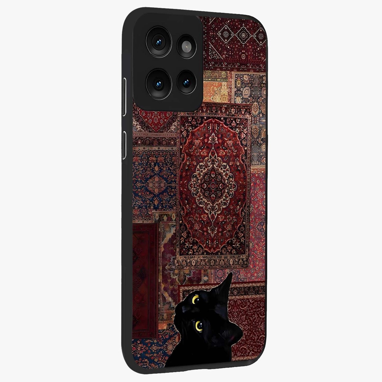 Regal Magic Cat Apple Glass Case upright view showcasing charming cat artwork with playful magical theme.