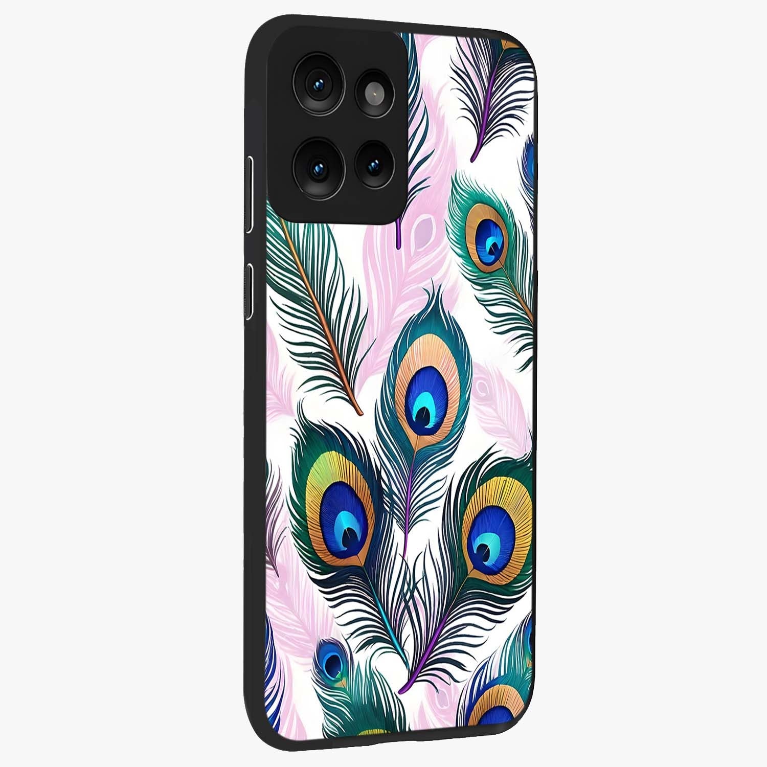 Royal Peacock Feathers Glass Case upright view showcasing elegant peacock feather artwork with decorative royal theme.