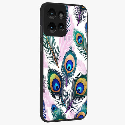 Royal Peacock Feathers Glass Case upright view showcasing elegant peacock feather artwork with decorative royal theme.