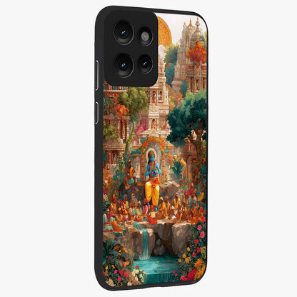 Sacred Sunlight Gods Glass Case upright view showcasing glowing divine artwork with sacred mythological theme.
