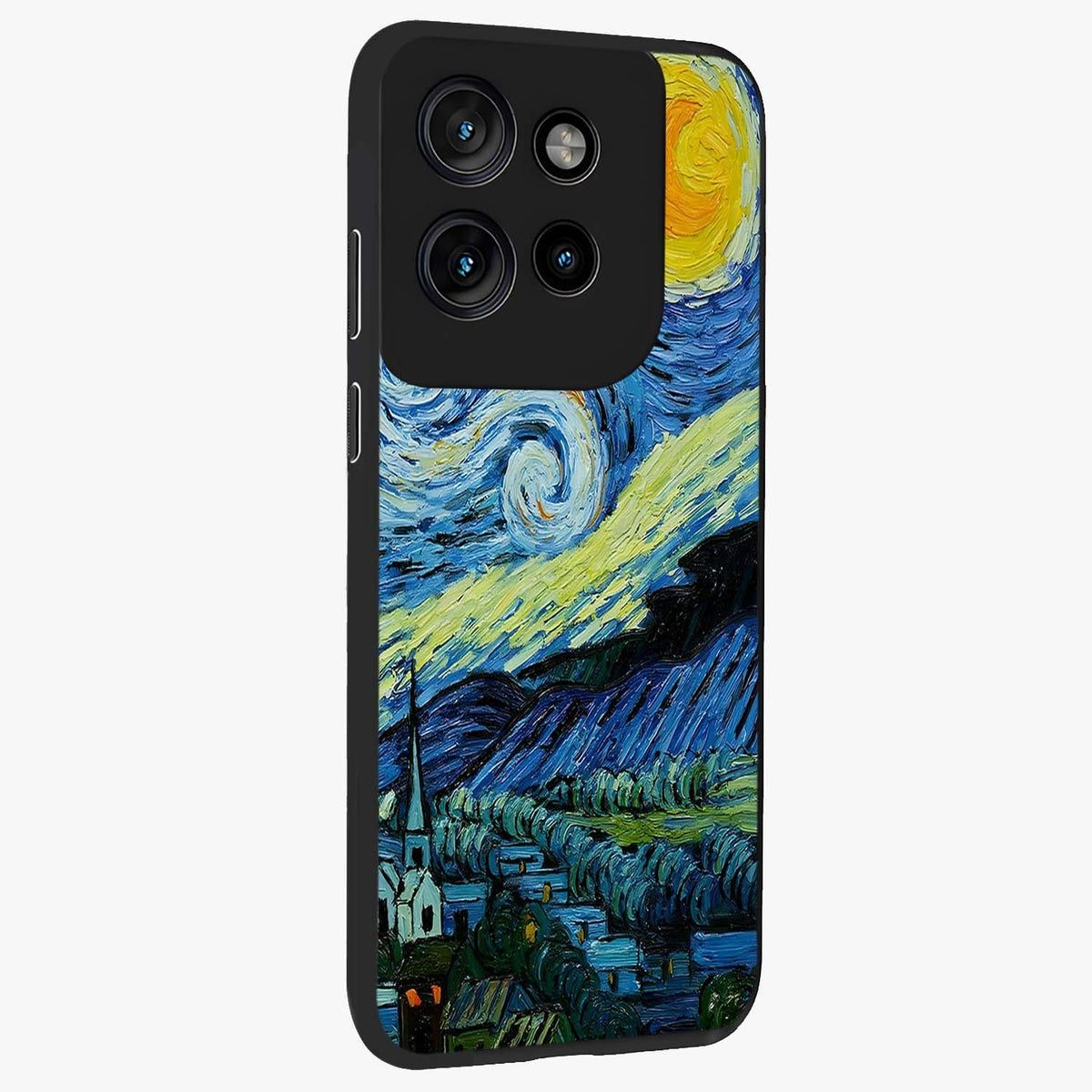 Van Gogh Art Glass Case upright view showcasing expressive painting style artwork with timeless artistic theme.