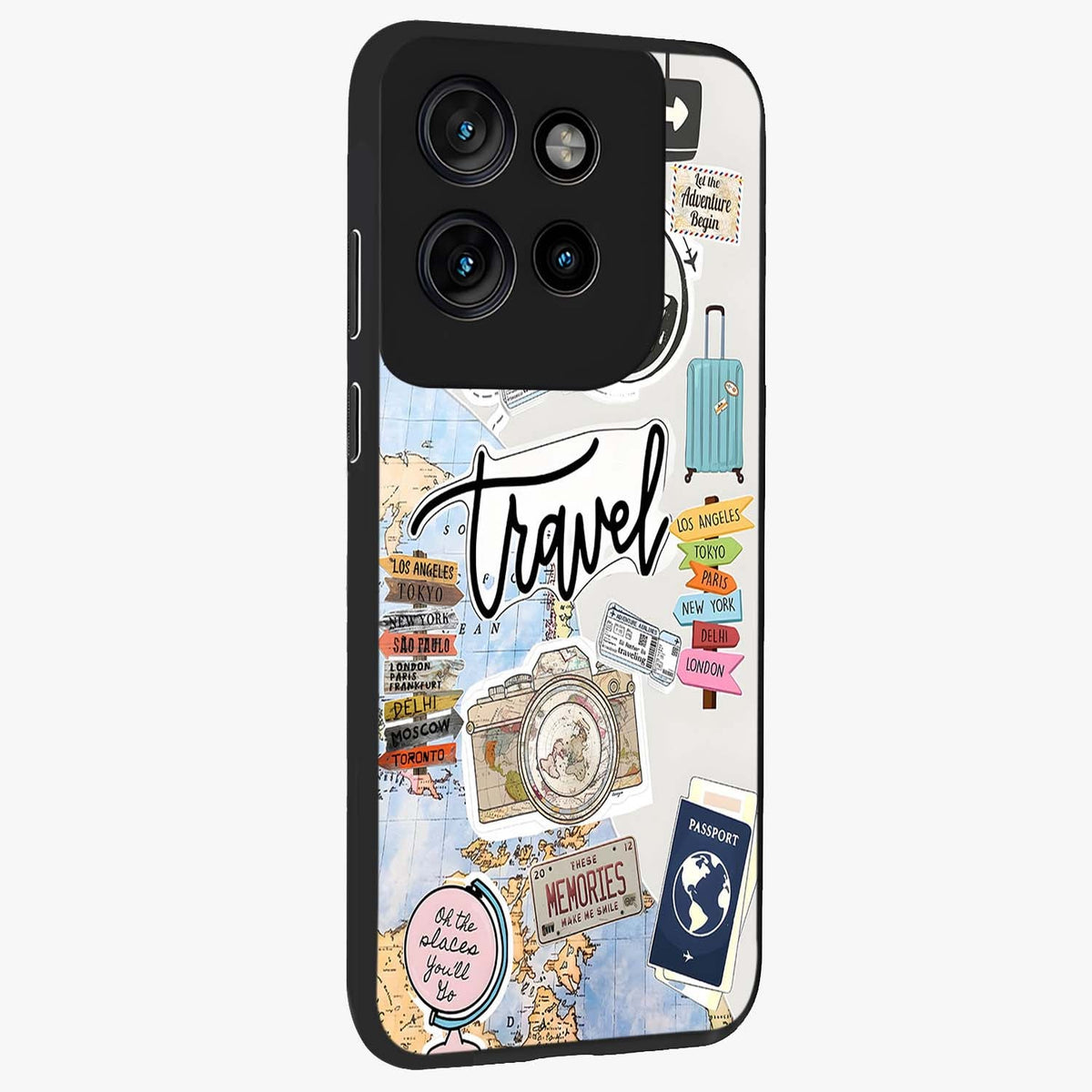 Wanderlust Journal Glass Case upright view showcasing wanderlust inspired artwork with creative exploration theme.