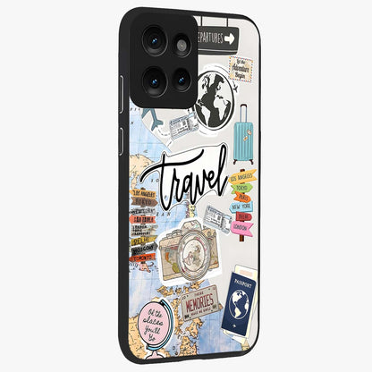 Wanderlust Journal Glass Case upright view showcasing wanderlust inspired artwork with creative exploration theme.