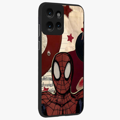 Web Warrior Vibes Glass Case upright view showcasing energetic superhero artwork with bold action theme.