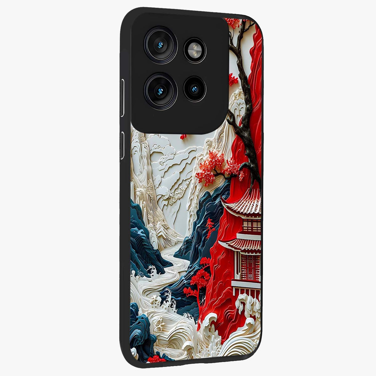 Whispers Of Sakura Waves Glass Case upright view showcasing delicate cherry blossom artwork with elegant nature theme.