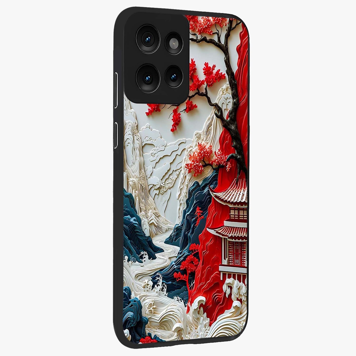 Whispers Of Sakura Waves Glass Case upright view showcasing delicate cherry blossom artwork with elegant nature theme.