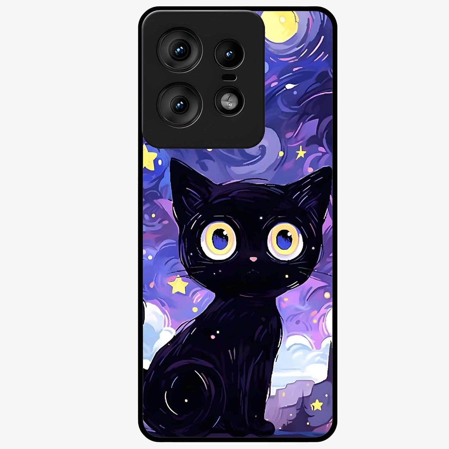 Abstract Cat Art Glass Case showing flat back view with artistic cat illustration and glossy glass finish.