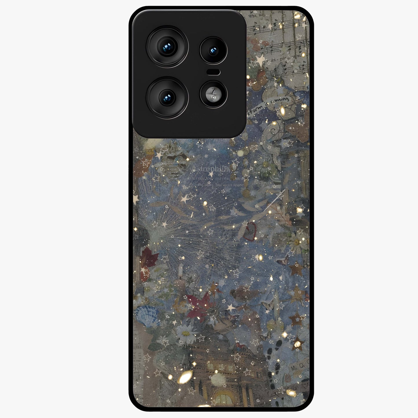 Aesthetic Astrolophia Glass Case showing flat back view with dreamy aesthetic design and glossy glass finish.