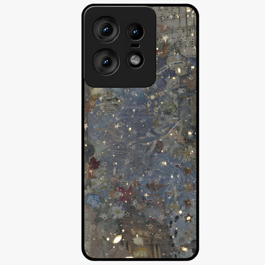 Aesthetic Astrolophia Glass Case showing flat back view with dreamy aesthetic design and glossy glass finish.