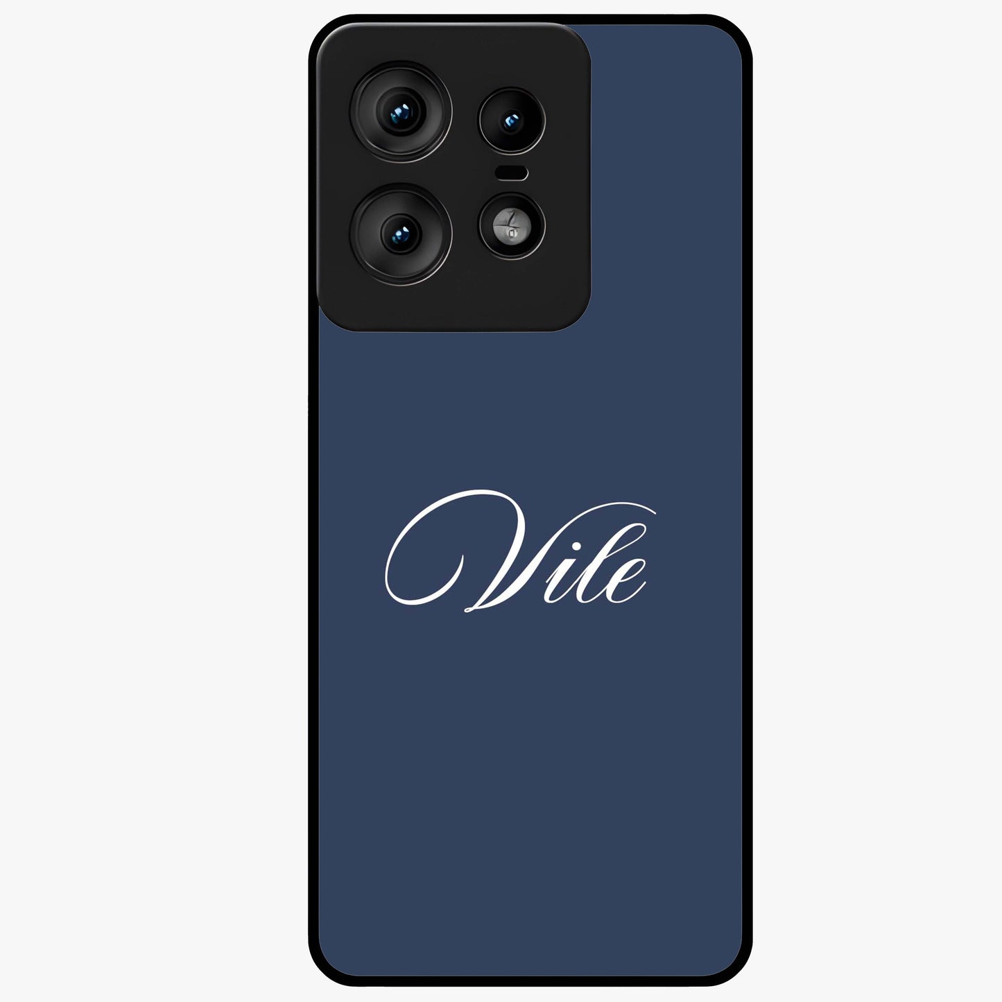 Blue Background Personalized Custom Name Glass Case showing flat back view with minimal blue background and custom name design.