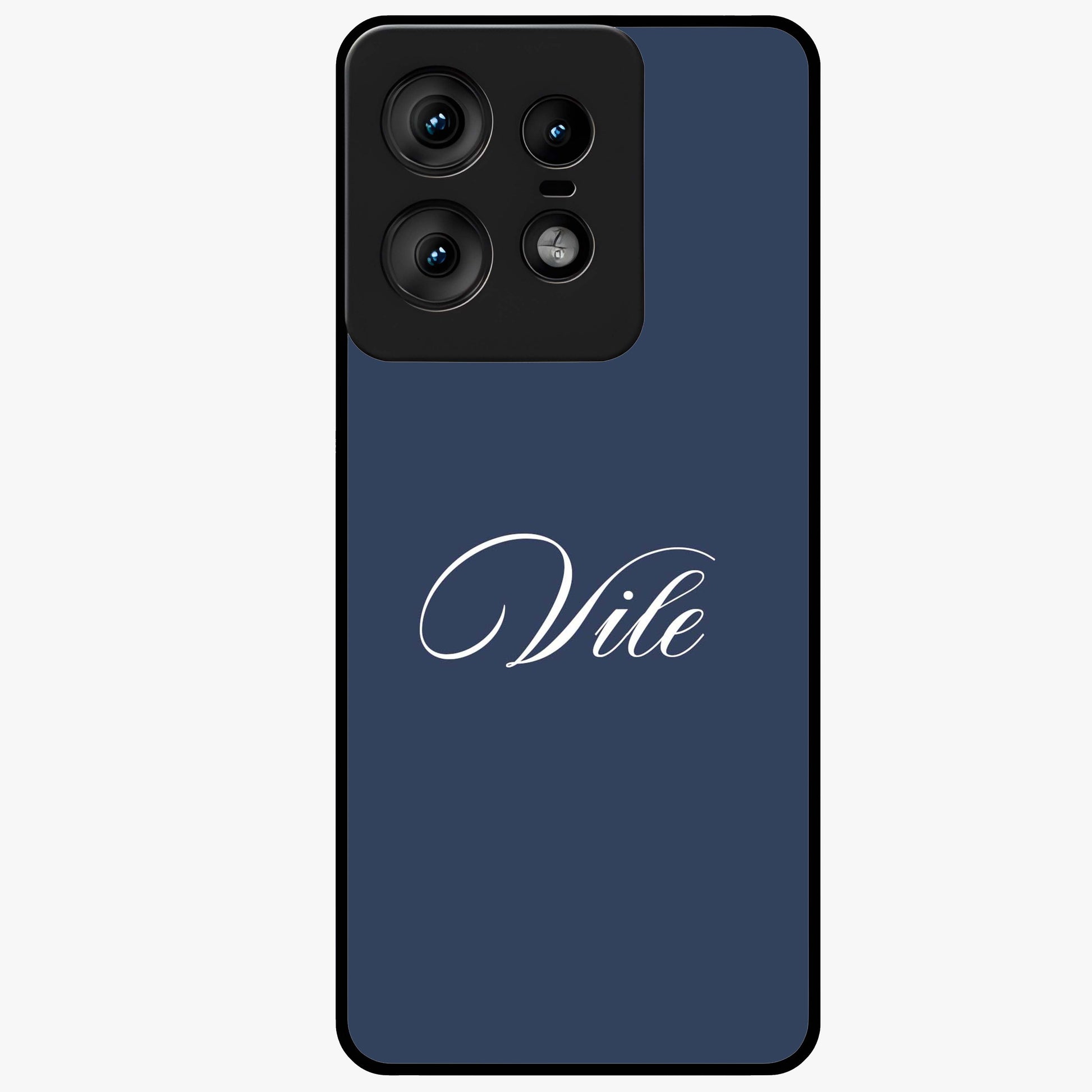 Blue Background Personalized Custom Name Glass Case showing flat back view with minimal blue background and custom name design.