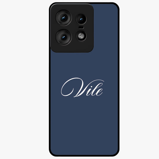 Blue Background Personalized Custom Name Glass Case showing flat back view with minimal blue background and custom name design.
